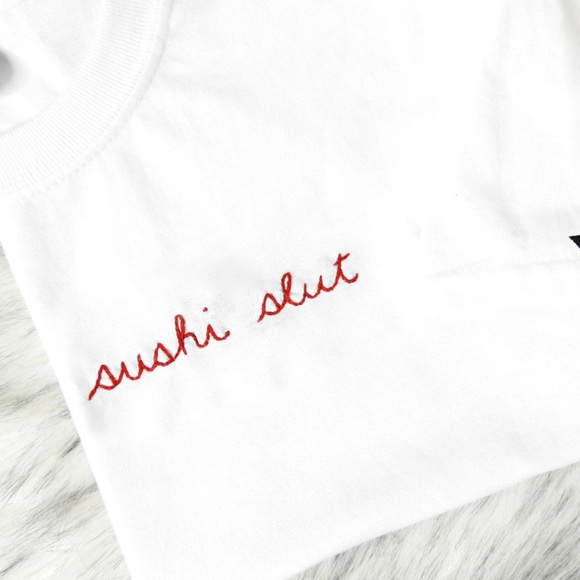 “SUSHI SLUT” Hand Embroidered Tee - Picture 3 of 6